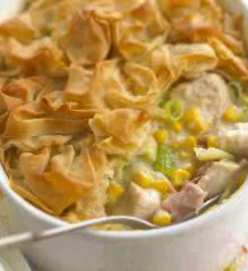 Crunchy Topped Chicken Leek and Sweet Corn Pie