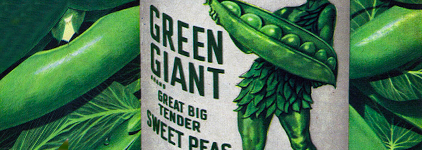 Green Giant banner with peas package